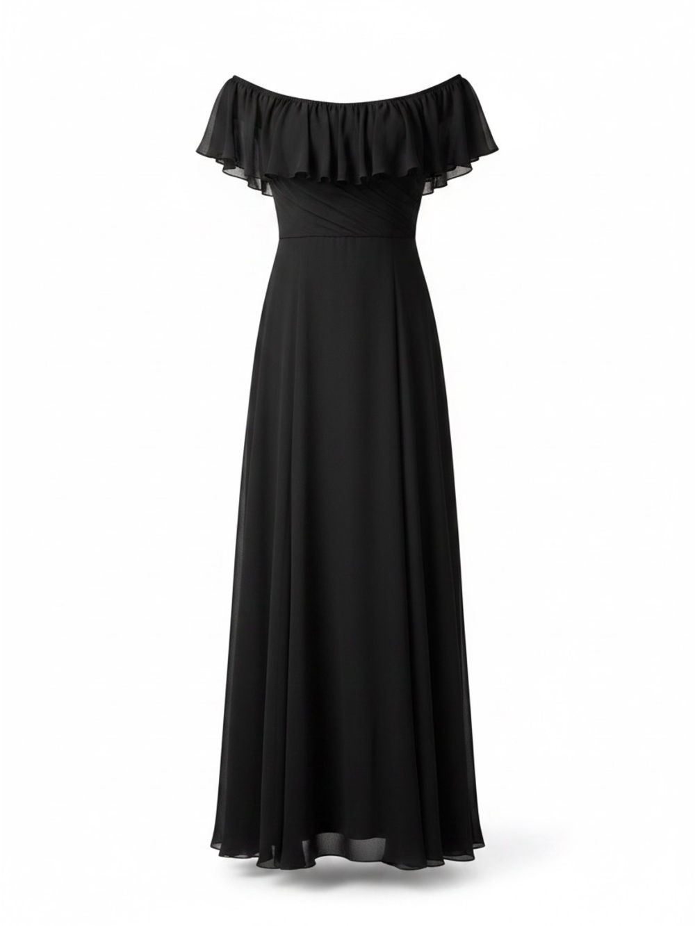 Off-Shoulder Black Ruffle Maxi Dress